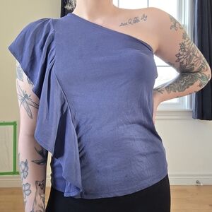 ✨ Mossimo One-Shoulder Ruffle Sleeve Top – Indigo – Size Small ✨